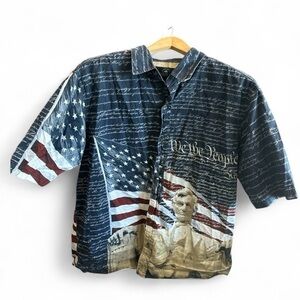 RedHead Blue Patriotic ‘We The People’ Graphic Men's Size Large Button Up Shirt